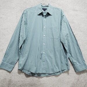 Lands' End Shirt Men's Medium Green Plaid Casual Outdoor Normcore Classic Preppy